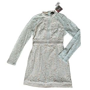 NWT Missguided Blue Lace Dress with Sleeves and White Cutouts and Trim US10/UK14